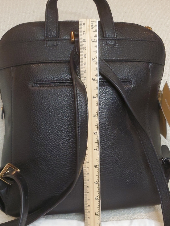 NWT Michael Kors Rhea Medium Black Leather Backpack with Gold-Tone Accents